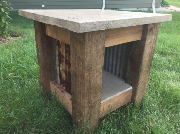 Rustic End Table Furniture with Reclaimed Wood, Metal, and Concrete